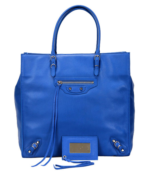 Balenciaga Media Papier A5 Sea Blue Leather Anglaise Borsa